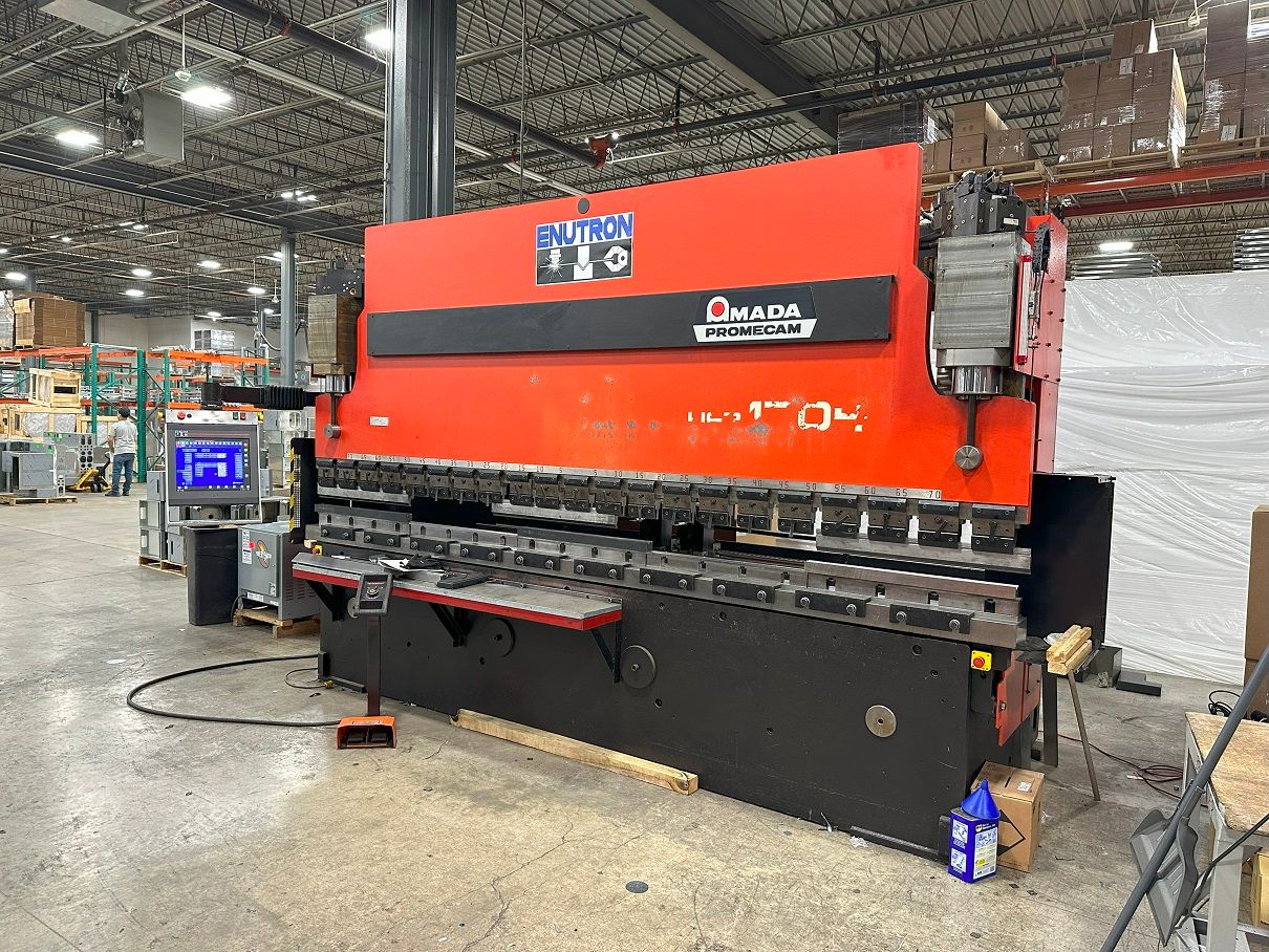 Amada HFB2204 retrofitted with our new Enu660T CNC graphical control and 6-axes EnuSERVO system. Amada press brake control upgrades for all models.